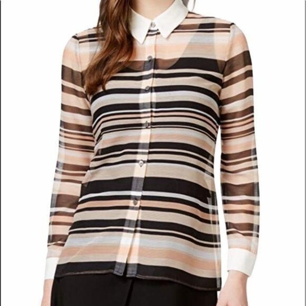 Vince‎ Camuto Sheer Striped Button Down Work Top Blouse XS